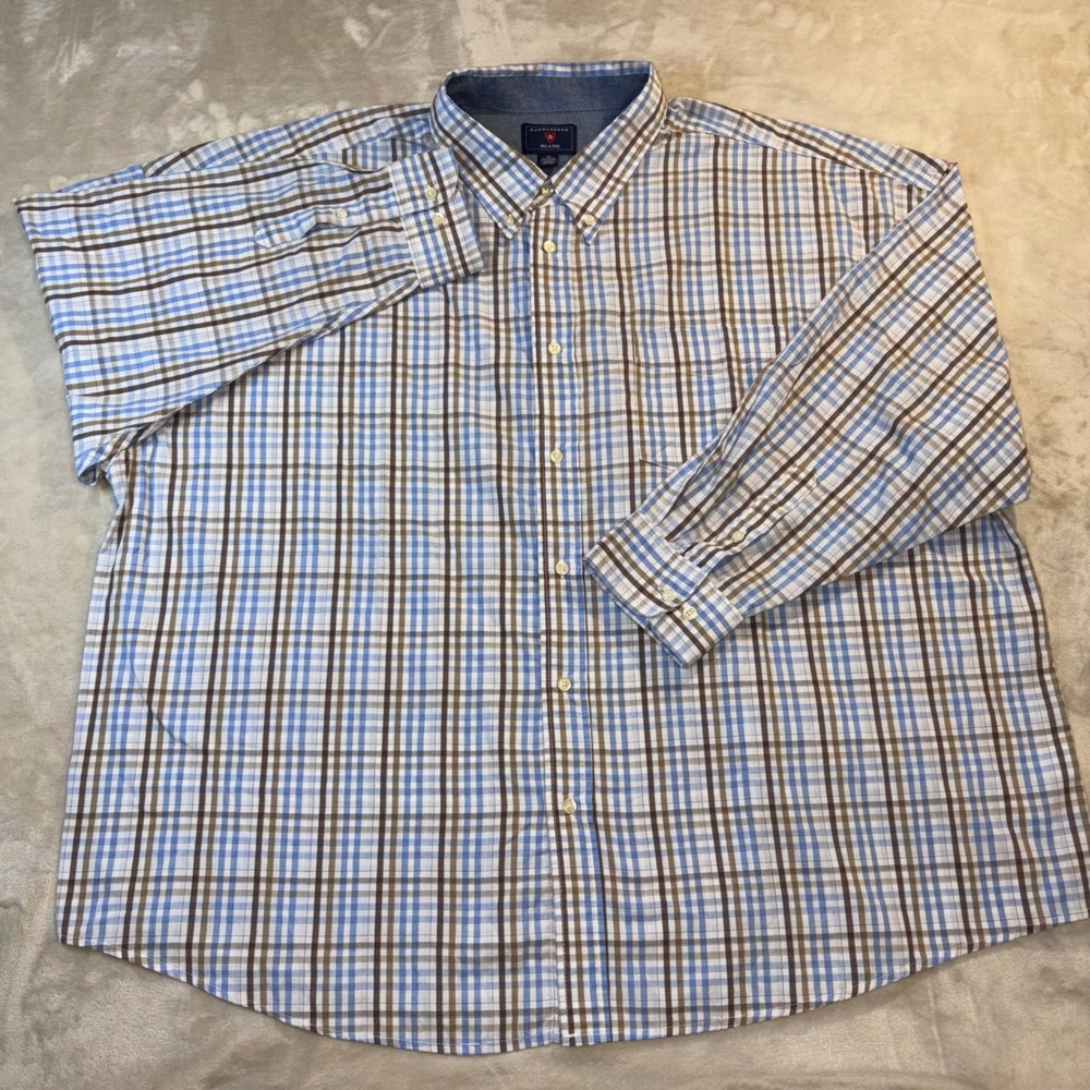 Saddlebred Big & Tall Mens 4X Plaid Button Down Shirt Blue Brown Long Sleeve